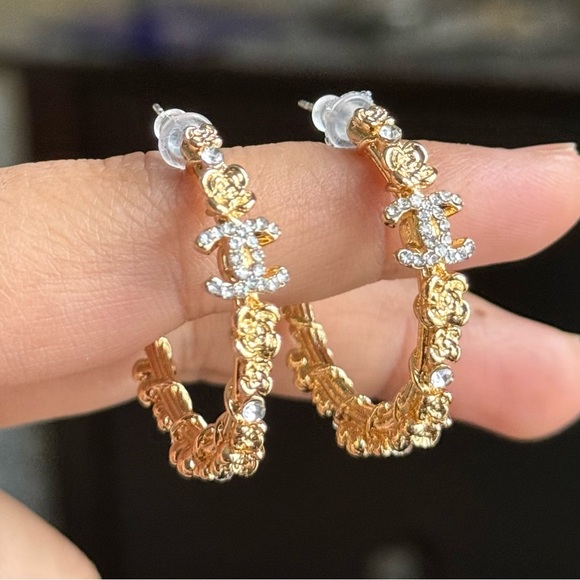Jewelry - Gold Women's Hoop Earrings with Rhinestones